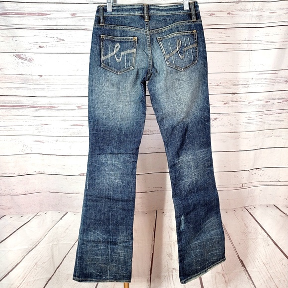 bebe jeans blue Size 26 fade to dark wash embellished tiger eye stones low rise - Picture 6 of 9